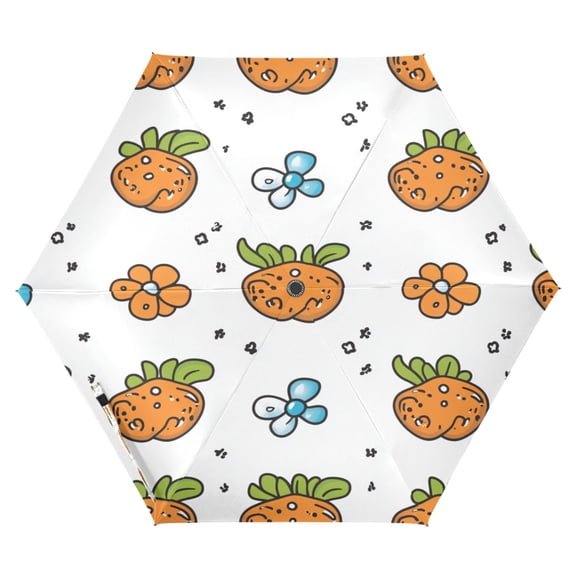 Playful Orange Orchard Folding Umbrella UV50+ Waterproof Sun Protection Auto Open Close Compact Fiberglass Frame