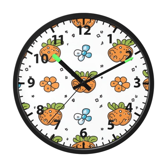 Playful Orange Orchard Wall Clock 12 Inch Voice Activated Night Light Silent Non Ticking