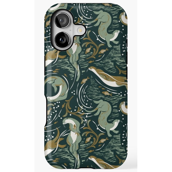 Playful Otters Forest Green Phone Case for iPhone 11 12 13 14 15 16 17 Pro Max