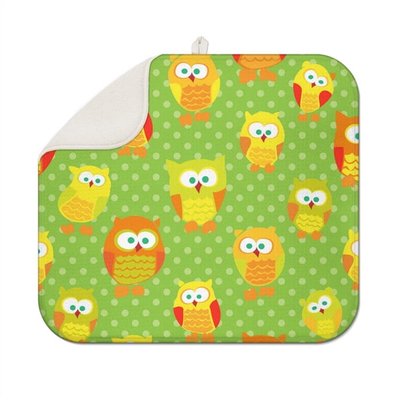Playful Owl in the Forest Drying Mat - Super Absorbent Dish Drying Pad, Hand-drawn Artwork & Multipurpose