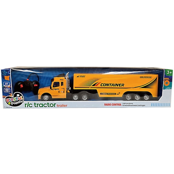 Playful Palette: RC Tractor Trailer - Yellow, Remote Control Truck, Long Hauler Adventures, 27MHz Full Function Driving, Realistic Toy Vehicle, Kid 3+