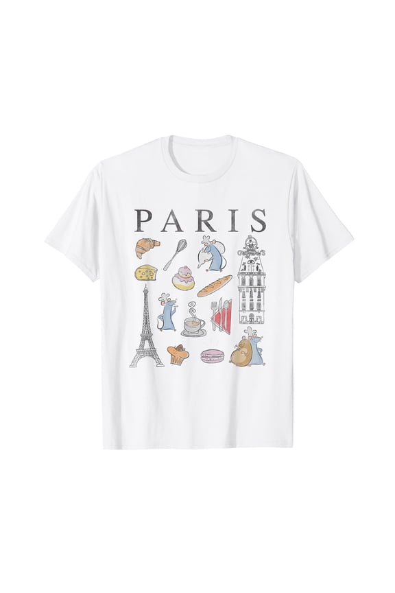 Playful Paris Food & Places Collage Retro T-Shirt for Food Lovers and Travelers