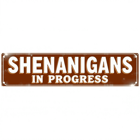 Playful Party-Themed Tin Sign 16*4 Inches - S"Shenanigans in Progress" uitable for Man Cave, Bar, Living Room - Features Shenanigans In Progress Design, Enhances Funny Room Decor