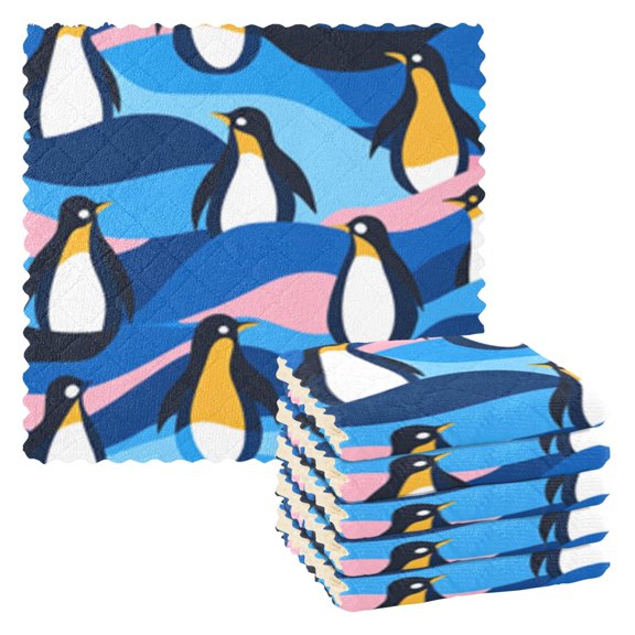Playful Penguin Art Kitchen Cloth Dish Towels for Drying Washing Absorbent Dish Rags Reusable soft kitchen dishcloth set 6 Pack