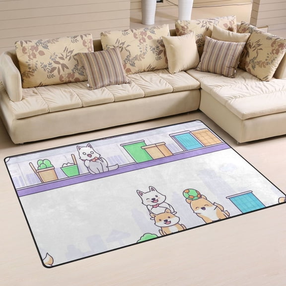 Playful Pets Pattern Soft Polyester Area Rug 31''x20'', Non Slip, Memory Foam, Water Absorbent