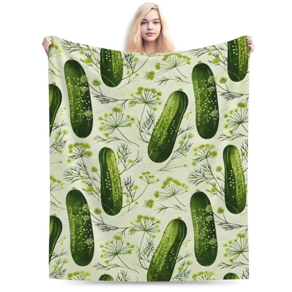 Playful Pickle Green Blanket , Soft Lightweight Flannel, Fresh Food Plant Dill Flowers Branch Blankets 50x40