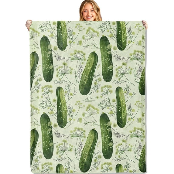 Playful Pickle Green Throw Blanket 40x50in, Soft Lightweight Flannel, Fresh Food Plant Dill Flowers Branch Blankets - Gifts for Woman, for Couch Office Travel Home Living Room Garden Decor