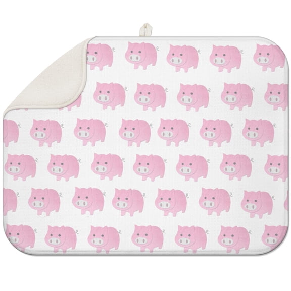 Playful Pig Drying Pad for Kitchen - Absorbent Dish Mat, Cartoon Pig Illustration, Foldable & Hanging Loop, Washable & Reusable