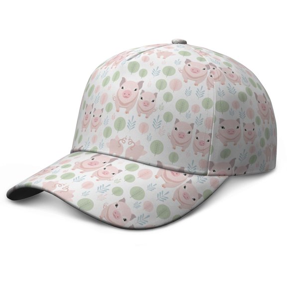 Playful Pig in the Farm Baseball Cap - Cartoon Pig Print Adjustable Snapback
