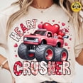 thumbnail image 1 of Playful Pink Monster Truck Heart Crusher T-Shirt for Happy Valentine's Day Celebration, 1 of 5