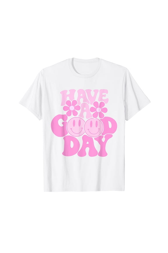 Playful Pink Smile Face Preppy Aesthetic T-Shirt for a Positive Vibe