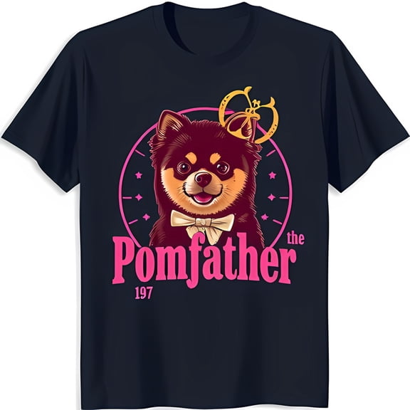 Playful Pomeranian Graphic Tee The Pomfather 197 on Black T-Shirt