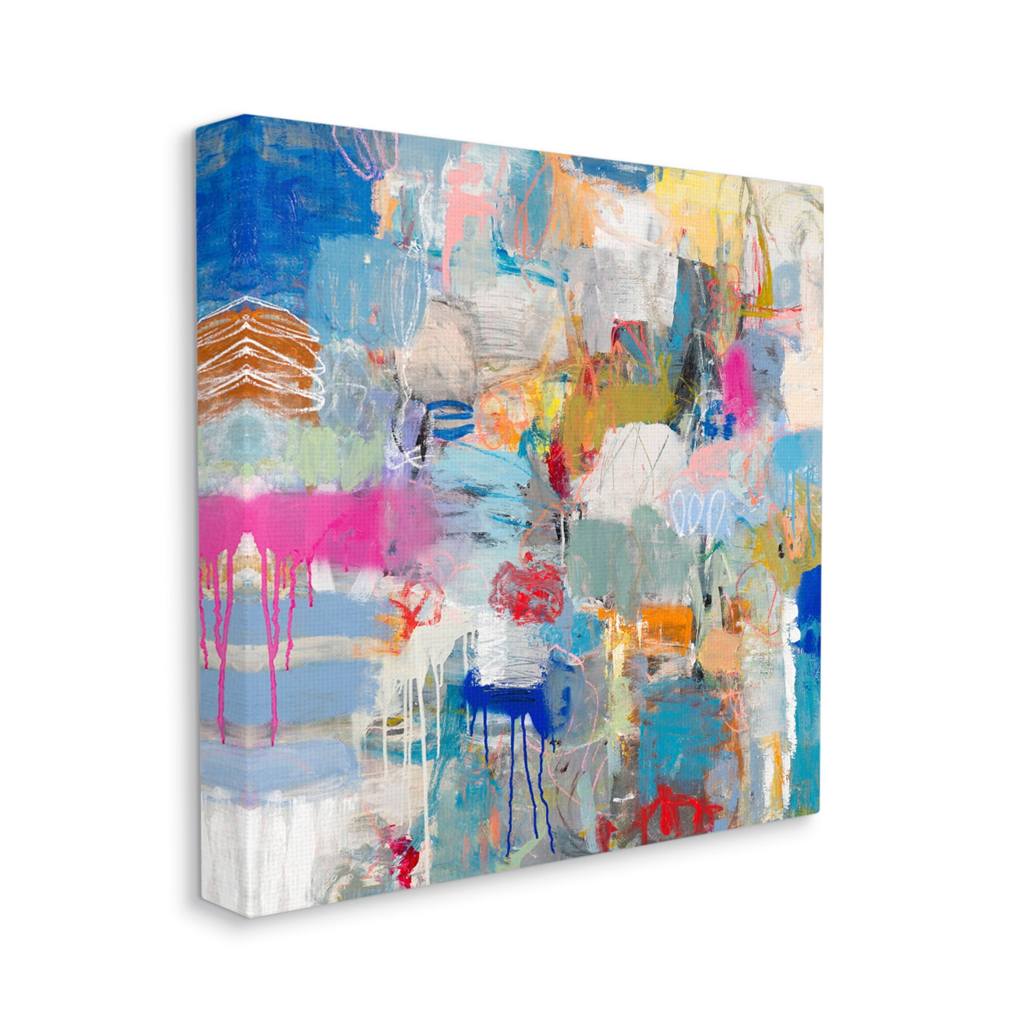 Playful Pop Abstraction Whimsical Organic Collage Abstract Gallery-Wrapped Canvas Print Wall Art, 17x17