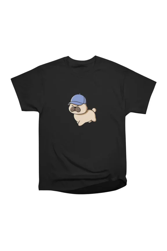 Playful Pug in a Blue Cap T-Shirt Tee Gift For Him Merch For Her Apparel For Friend