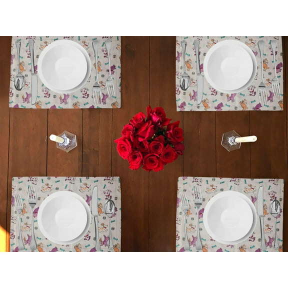Playful Puppies Print Cotton Dinner Table Placemats Holiday Home Decoration 13" x 19" (Pack of 4)