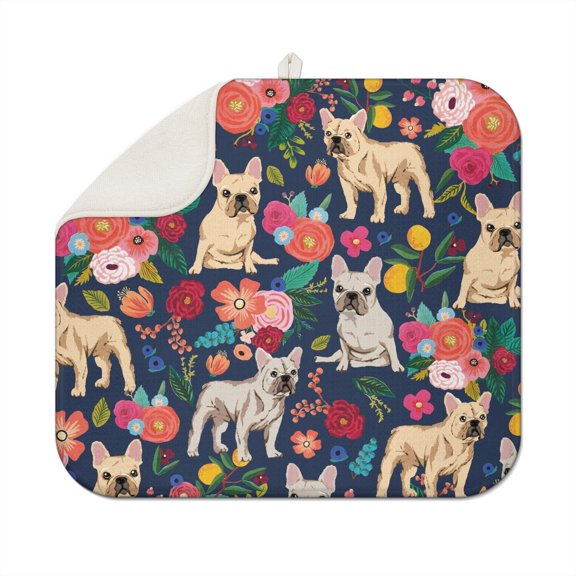 Playful Puppy Kitchen Drying Mat Heat Resistant Foldable Absorbent Dish Mat for Pet Lovers 18"x16"