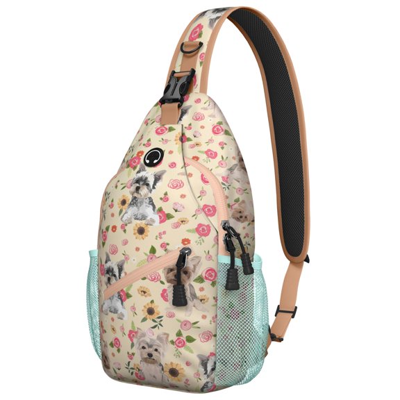Playful Puppy Sling Backpack for Pet Lovers, Cute Dog Pattern Crossbody Bag with Paw and Bone Design, Travel Daypack