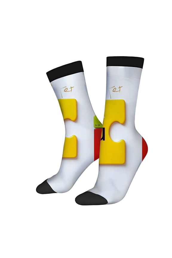 Playful Puzzle Piece Socks - 2 Pairs of Unisex Trendy Socks with Yellow Puzzle Design Black Accents and Handwritten ' 27 '