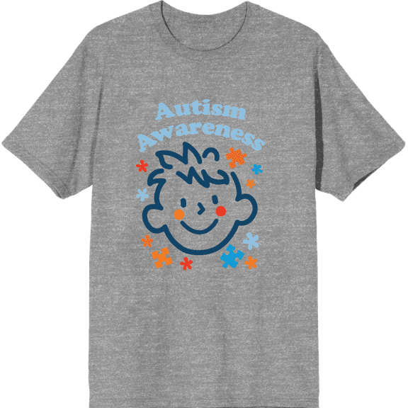 Playful Puzzle Pieces Autism Awareness Adult Heather Gray Crew Neck Short Sleeve Tee-Medium