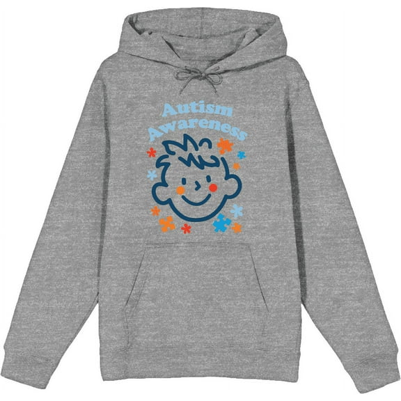Playful Puzzle Pieces Autism Awareness Adult Heather Gray Long Sleeve Hoodie-Medium