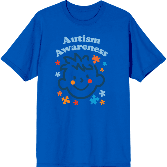 Playful Puzzle Pieces Autism Awareness Adult Royal Blue Crew Neck Short Sleeve Tee-3XL