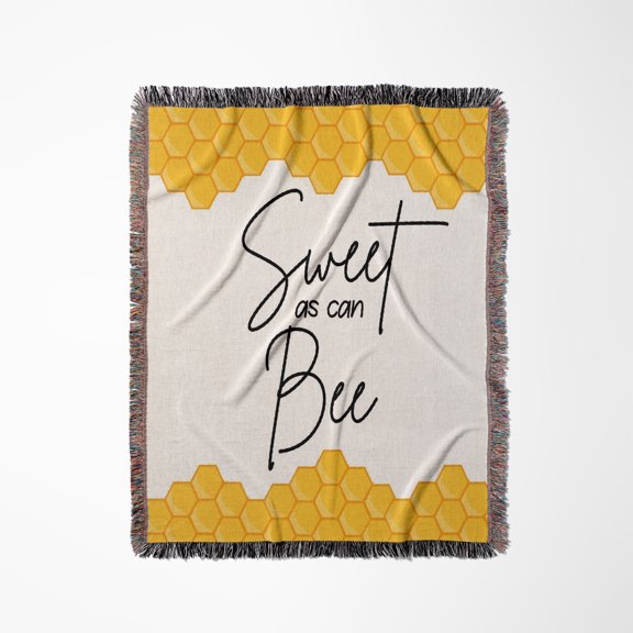Playful Quote Sweet As Can Bee With Honeycomb, Woven Blanket