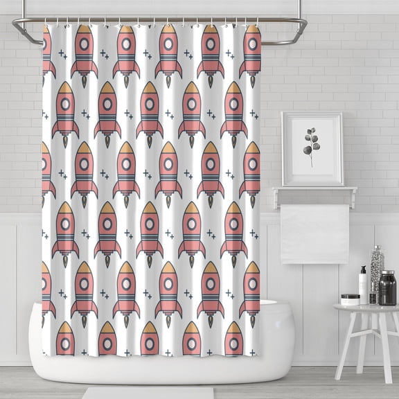 Playful Rainbow Galaxy Shower Curtain - Cartoon Astronaut Rocket Planets Space Design, 72x72 Inch Waterproof Quick-Dry Polyester Fabric with Metal Grommets & Hooks