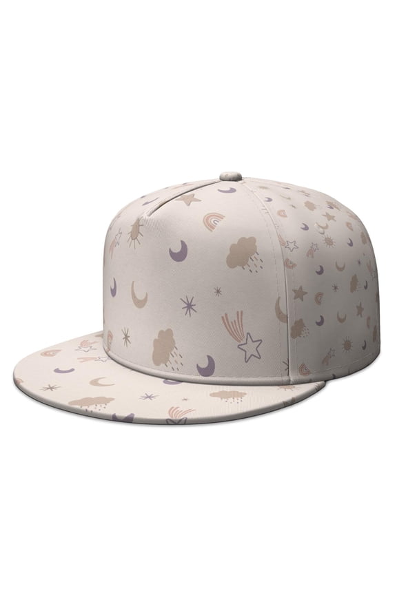 Playful Rainbow Galaxy Space Flat Bill Cap for Teens Adults Unisex Adjustable Snapback Hat with Stars Planets Astronaut Urban Style Design
