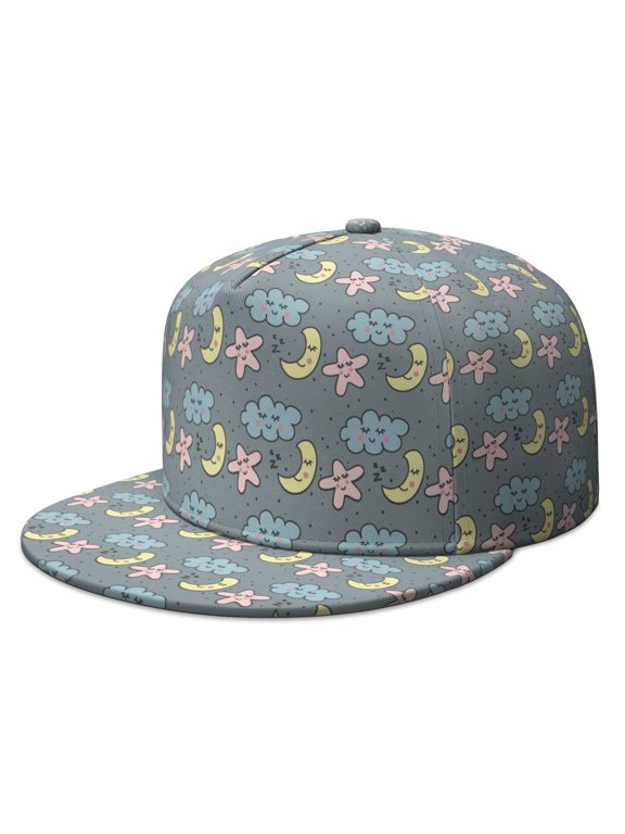 Playful Rainbow Galaxy Space Flat Bill Cap for Teens Adults Unisex Adjustable Snapback Hat with Stars Planets Astronaut Urban Style Design