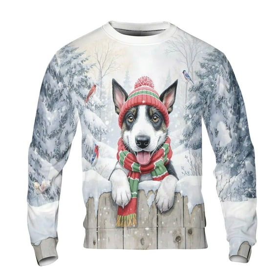 Playful Rat Terrier Welcomes Winter Snowy Day with Cardinal Bird All Over Print 3D Sweatshirt Unisex Merch Ratty Dog Lover - 2017
