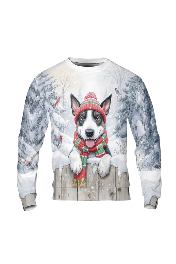 Playful Rat Terrier Welcomes Winter Snowy Day with Cardinal Bird All Over Print 3D Sweatshirt Unisex Merch Ratty Dog Lover - 2017