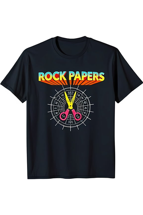 Playful Rock Paper Graphic T-Shirt Blue with Design