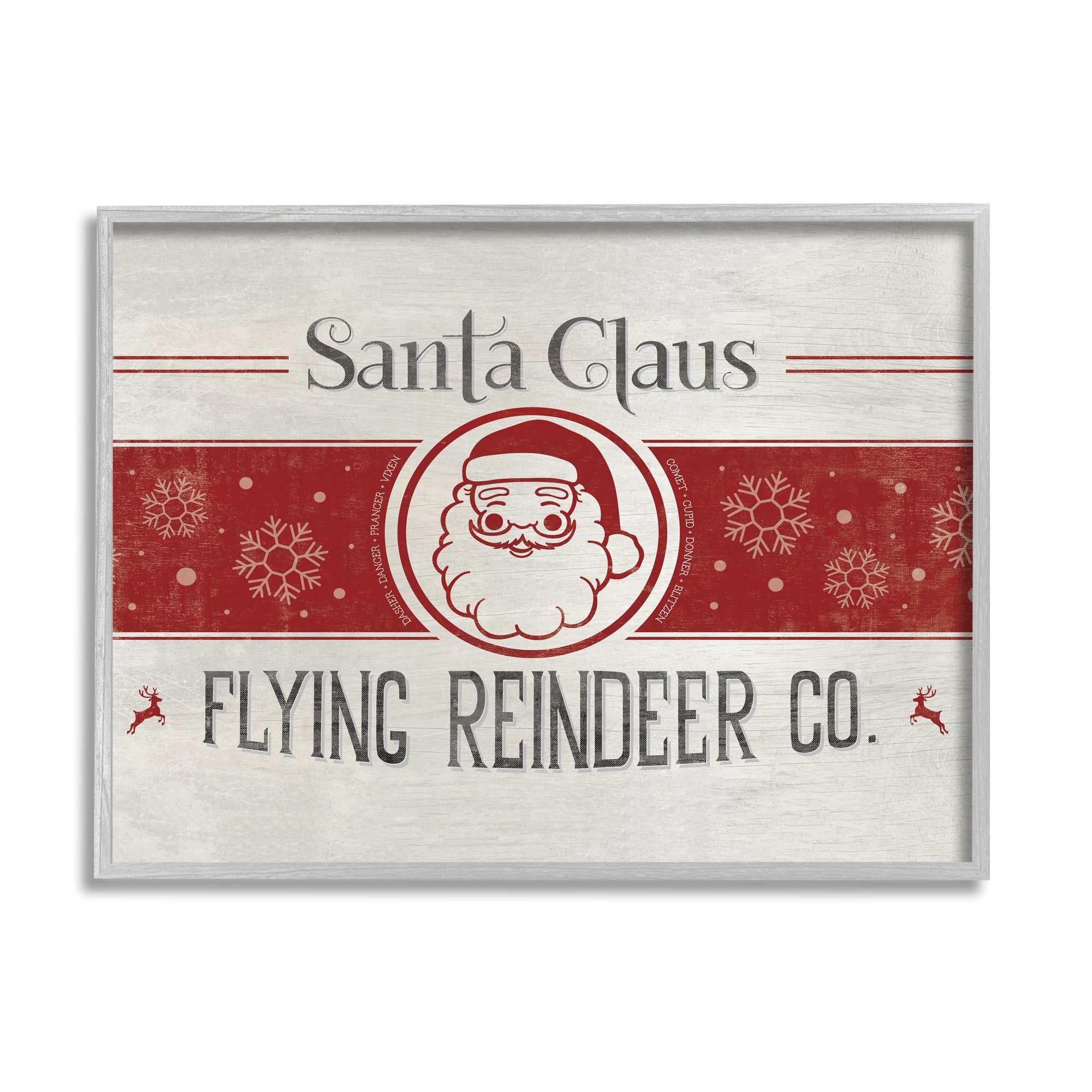 Playful Santa Claus Sign Red Striped Snowflake Design Holiday Graphic Art Framed Art Print Wall Art