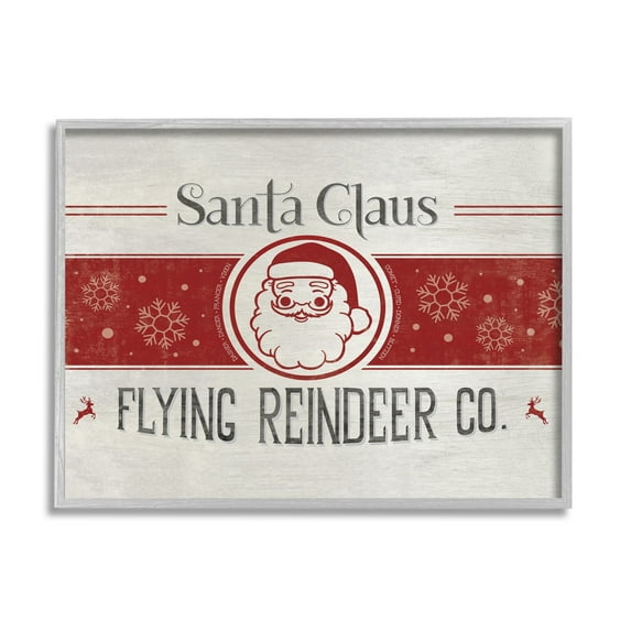 Playful Santa Claus Sign Red Striped Snowflake Design Holiday Graphic Art Framed Art Print Wall Art