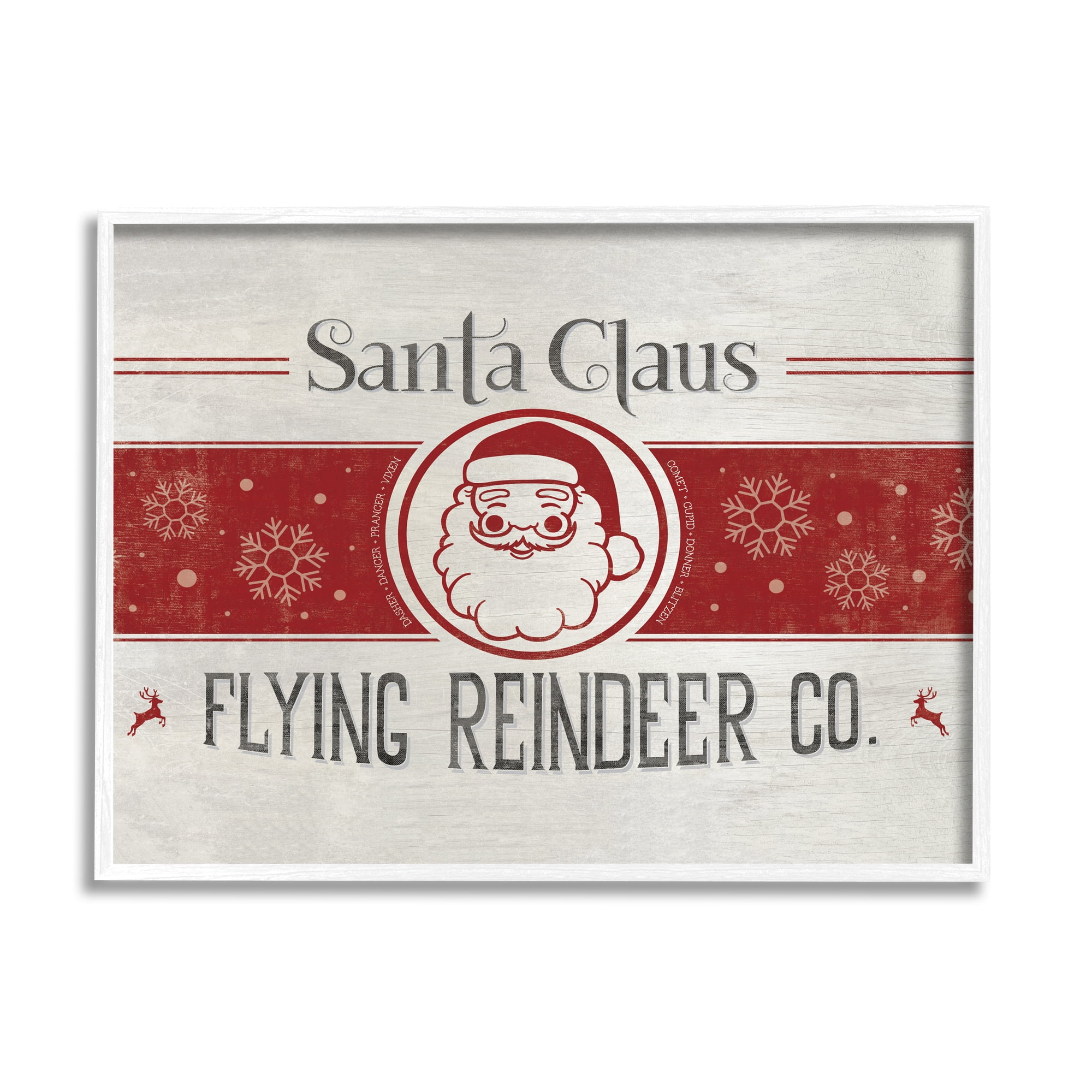 Playful Santa Claus Sign Red Striped Snowflake Design Holiday Graphic Art Framed Art Print Wall Art