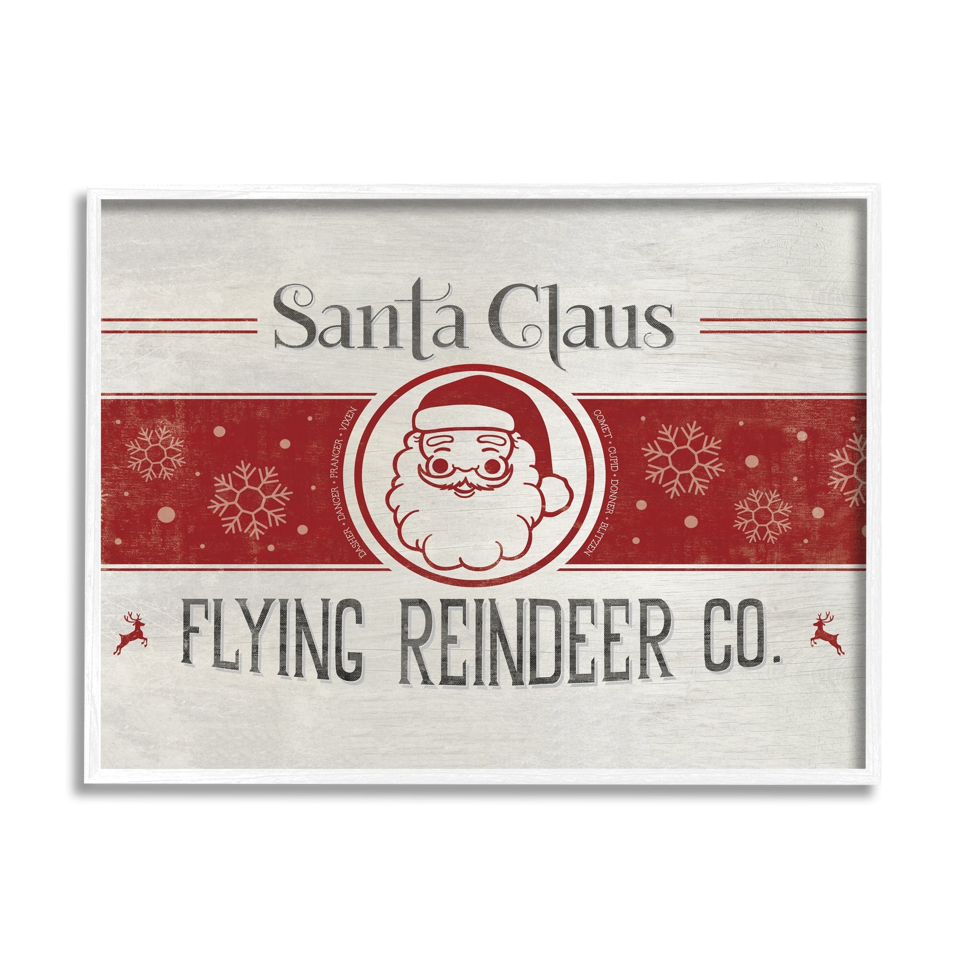 Playful Santa Claus Sign Red Striped Snowflake Design Holiday Graphic Art Framed Art Print Wall Art