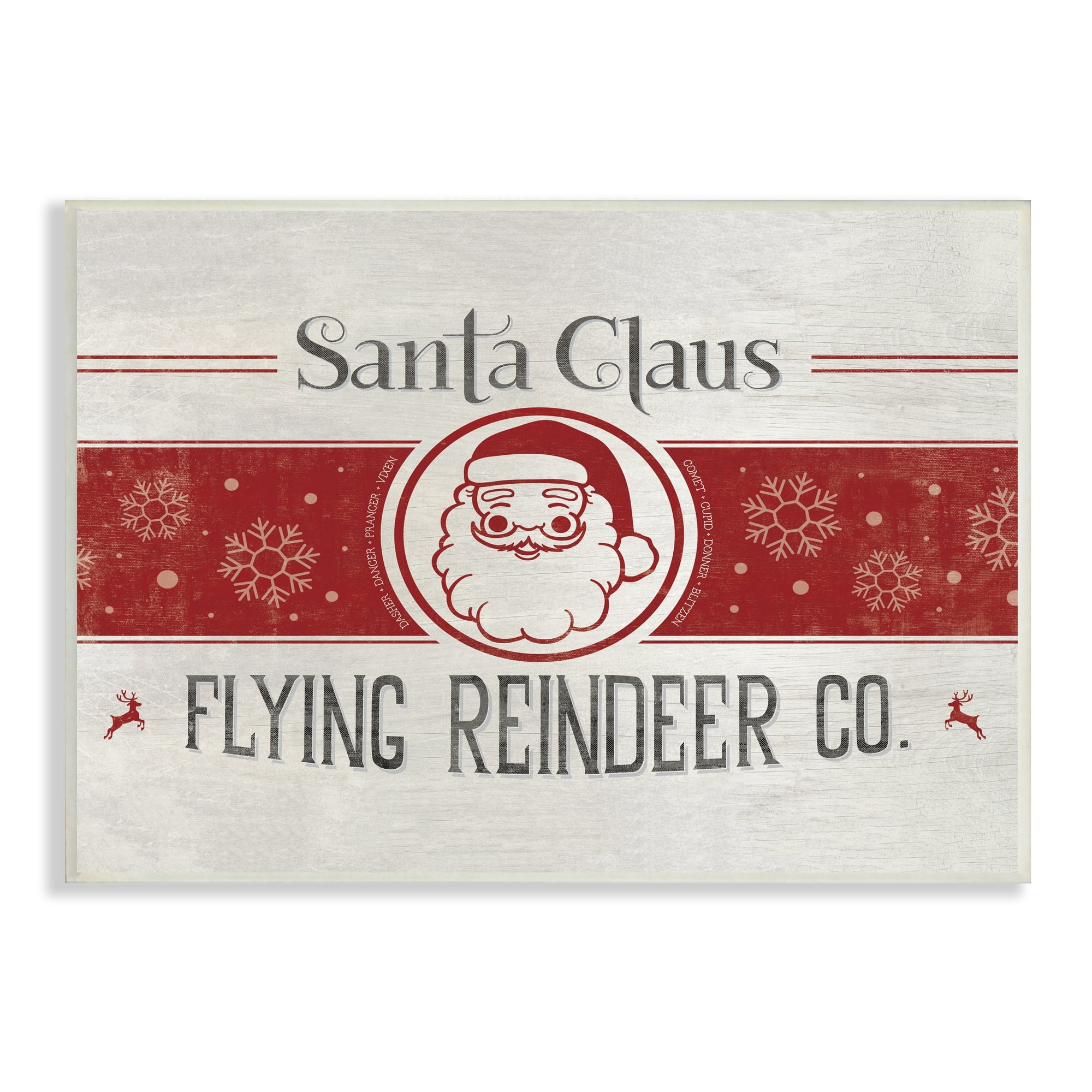 Playful Santa Claus Sign Red Striped Snowflake Design Holiday Graphic Art Unframed Art Print Wall Art