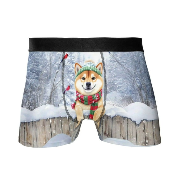 Playful Scottish Terrier Welcomes Winter Snowy Day with Cardinal Bird All Over Print Boxer Briefs Underwear for Men Dad Shibas Dog Lovers Gifts Idea - 120177
