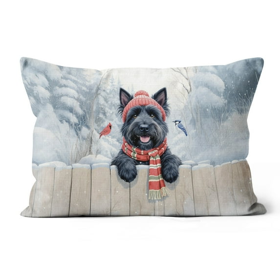 Playful Scottish Terrier Welcomes Winter Snowy Day with Cardinal Bird Pillow Cushion Double Sided Scottie Dog Lover Gifts Throw Pillow - 2017