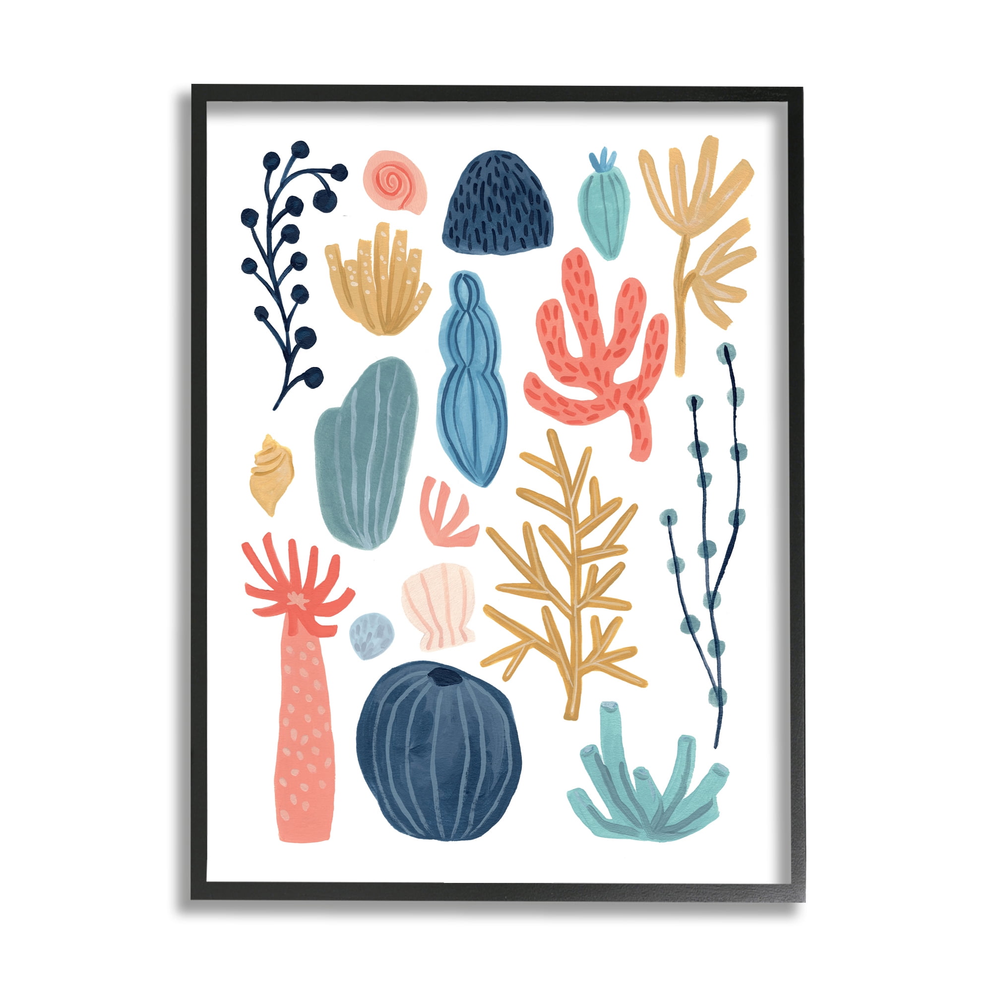 Playful Sea Life Coral Red Yellow Blue Plants 16 in x 20 in Framed Painting Art Print, by Stupell Home Décor