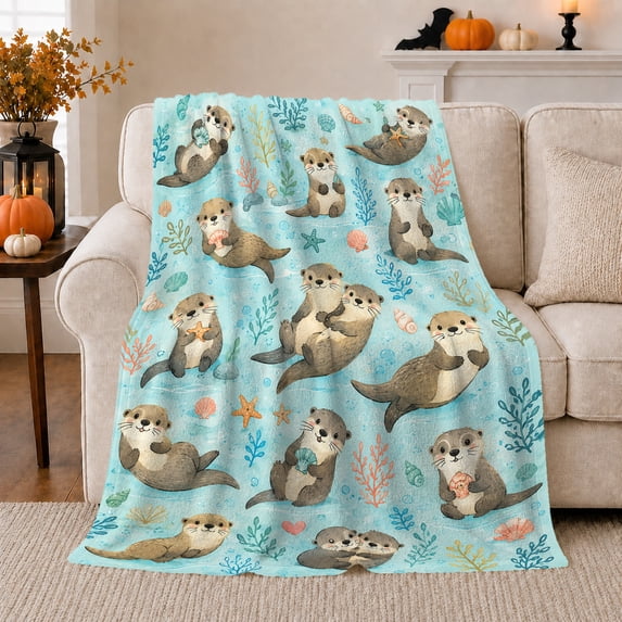 Playful Sea Otters Holding Hands Underwater Whimsical Cute, Cozy Friendship Quote Scene, Warm Flannel Blanket for Living Room and Reading Nook, Art Lovers Friendship Gift, Playful Home Decor