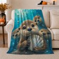 thumbnail image 1 of Playful Sea Otters Underwater Scene Translucent Bubbles, Playful Coastal Landscape Scene, Warm Flannel Blanket for Cabin and Lodge, Beach Lovers Housewarming Gift, Coastal Home Decor, 1 of 9