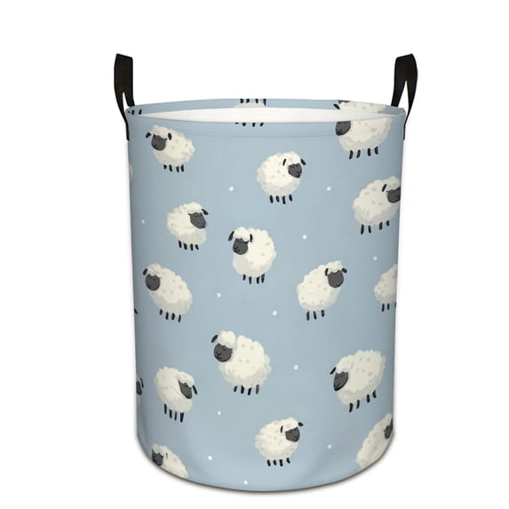 Playful Sheep on Blue Background Print Extra Large Foldable Laundry Basket Stylish Easy to Use for Bedroom Bathroom Laundry Room Oxford Fabric Storage Bin