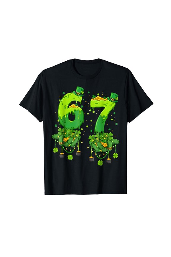 Playful Six Seven Meme 67 St Patricks Day Shamrock T-Shirt for Festive Celebrations