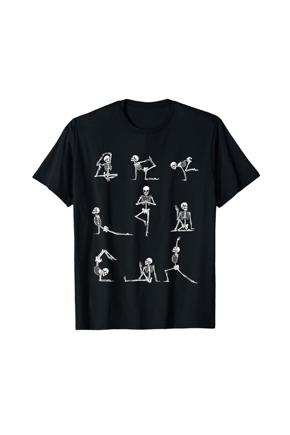 Playful Skeleton Yoga Poses T-Shirt for Yoga Enthusiasts