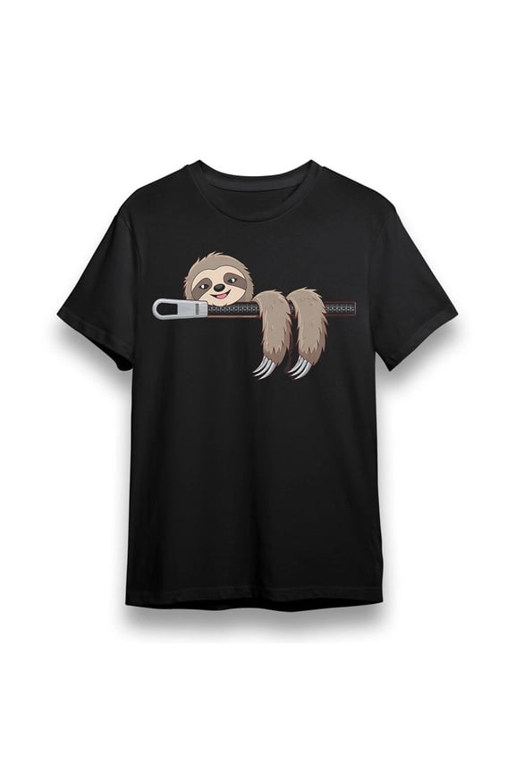 Playful Sloth Graphic Funny Plus Size Black Cotton Tee Unisex T-shirt