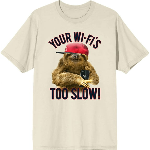 Playful Sloth - Your Wi-Fi's Too Slow! Adult Natural Crew Neck Short Sleeve Tee-Medium