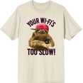 thumbnail image 1 of Playful Sloth - Your Wi-Fi's Too Slow! Adult Natural Crew Neck Short Sleeve Tee-Small, 1 of 4
