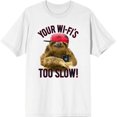 thumbnail image 1 of Playful Sloth - Your Wi-Fi's Too Slow! Adult White Crew Neck Short Sleeve Tee-Small, 1 of 4