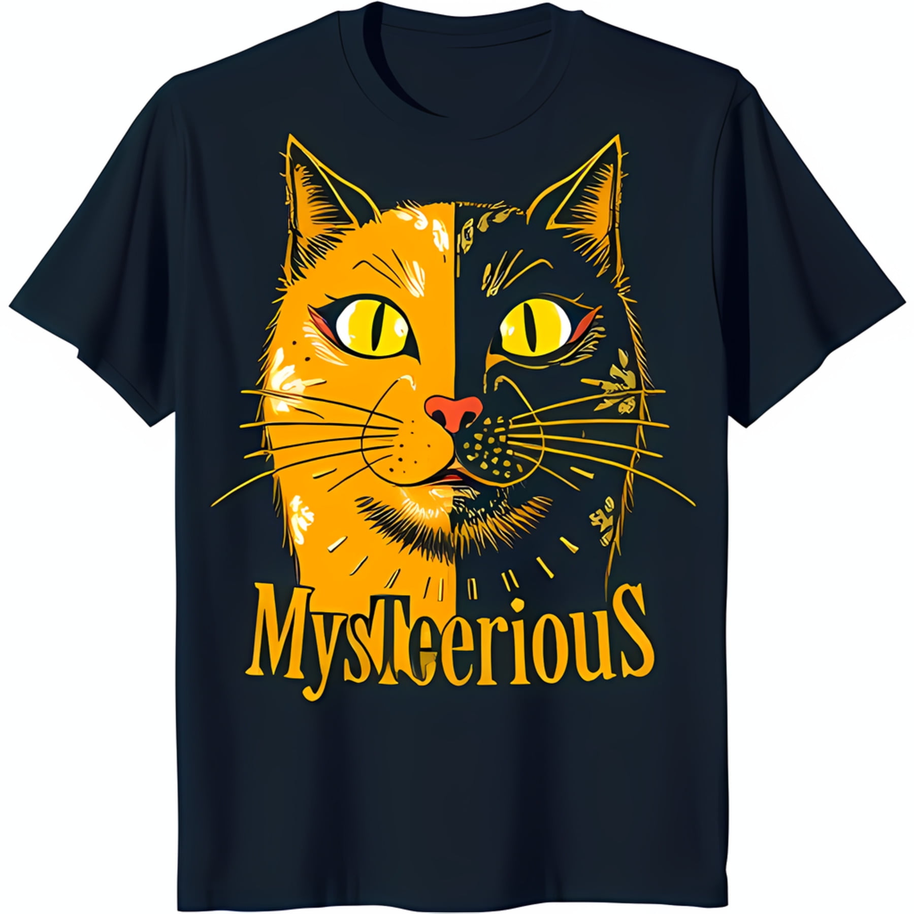 Playful Split Personality Cat TShirt Half Half Black Design with